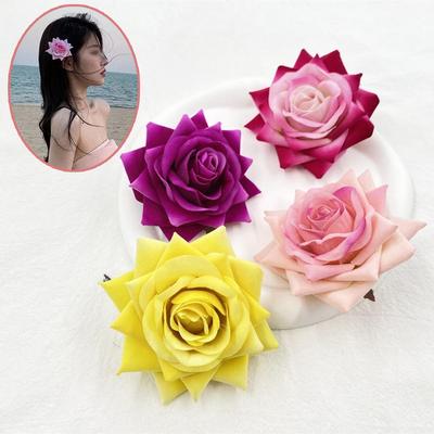 Red White Fabric Rose Duckbill Clip For Women Hair Clips French Romantic Side Clip Holiday Headwear Hairpin Hair Accessories
