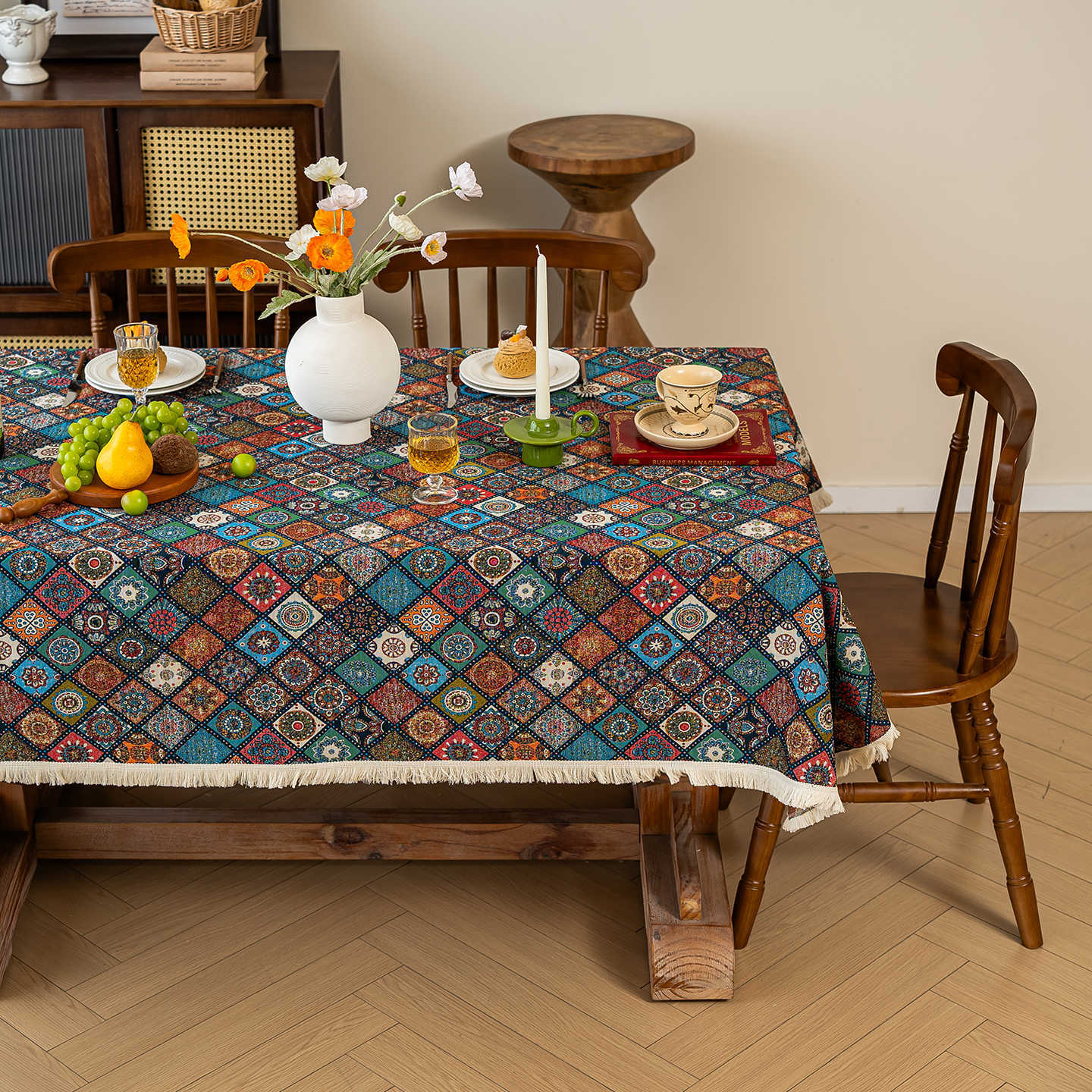 New Jacquard Table Cloth Dustproof And Wrinkle Resistant Rectangular Dining Tablecloth Floral Pattern Home Decoration Tablecloth 90x90cm 1pc