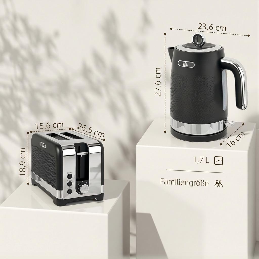 Kettle and Toaster Set, 1.7 L 2200 W Rapid-Boil Kettle with Thermostat, 2-Slice Toaster, Grey