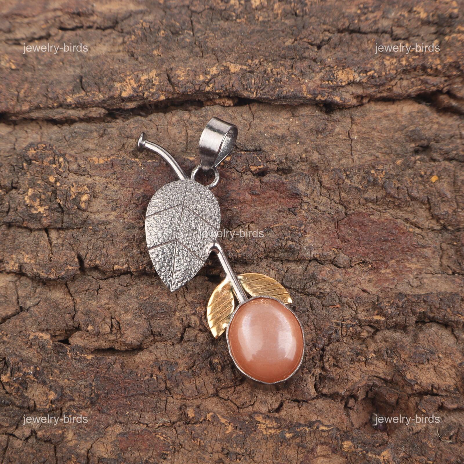 

Распродажа ко Дню памяти Камень Лунный камень персикового цвета Серебро 925 пробы Свадебный подарок Подвеска PP-55-21