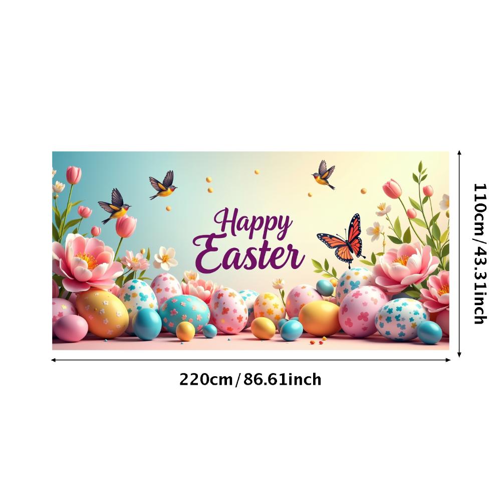 Happy Easter Backdrop Banner Easter Egg Bunnies Photography Prop Decorations Garden Party Supplies Background Spring Decor