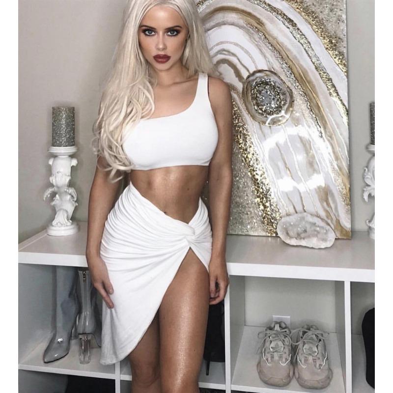 Women's Sexy Crop Pleats Patchwork Two-piece Skirt