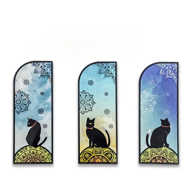 6 Pcs PET Bookmarks Black Cat Pattern Page Markers Page Clips Bookmark for Student Office Reading Stationery