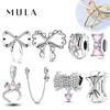 MULA 1PC 925 Silver Bow Charms Pendant Fit Original 925 Snake Chain Bracelet DIY Fine For Women Jewelry Making Gift