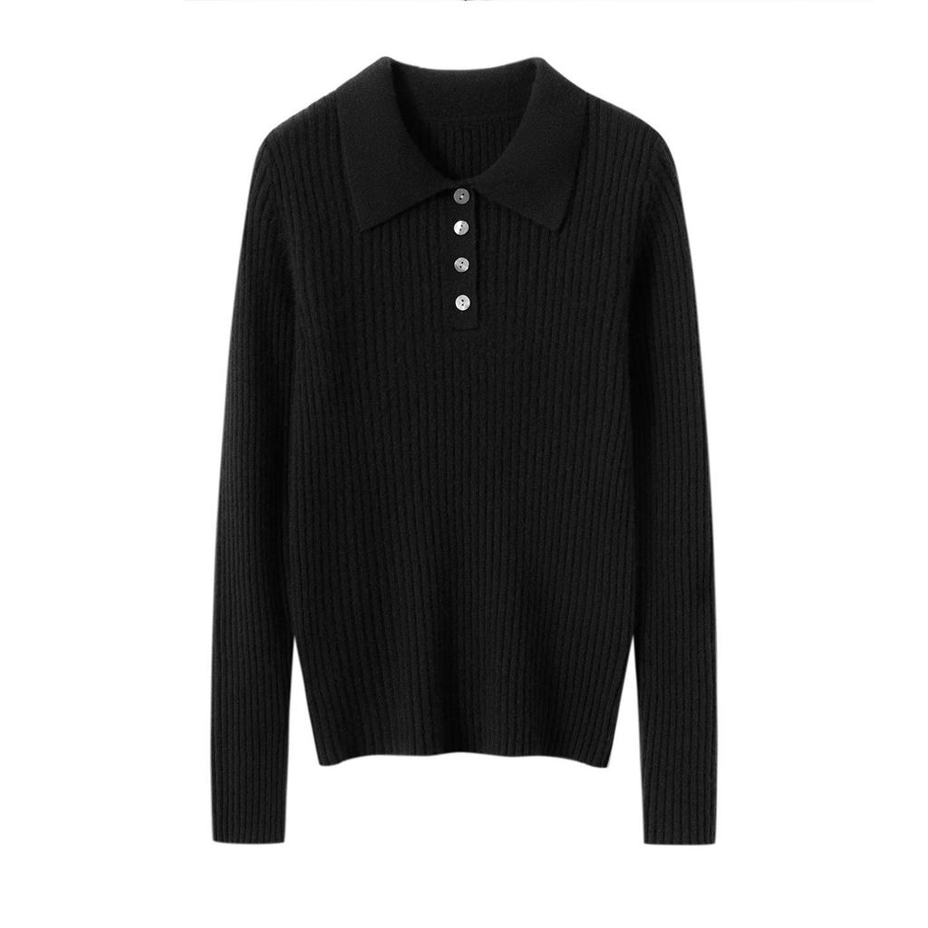 Women's Slim-Fit Polo Collar Cashmere Knit Sweater for Fall/Winter