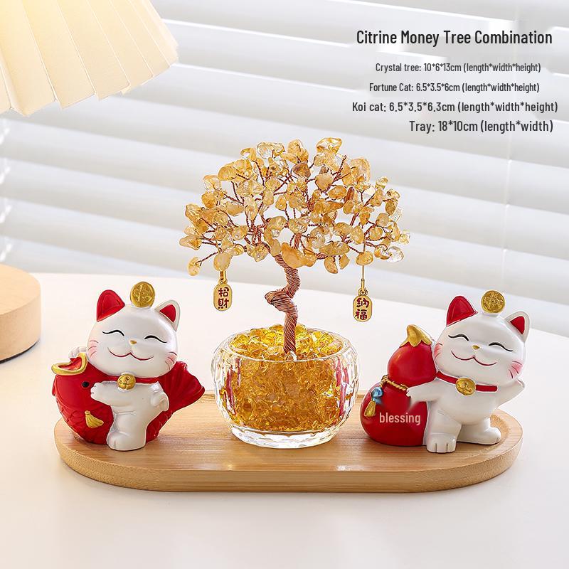 Citrine Money Cat Ornament for Home or Office - Perfect Housewarming or Birthday Gift