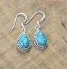 Solid 925 Sterling Silver Blue Copper Turquoise Pear Gemstone Handmade Designer Women Dangle Earrings