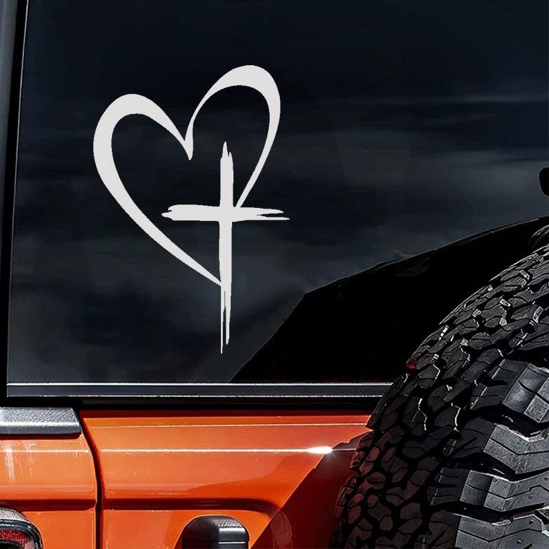 Pegatinas reflectantes creativas para coche diseño de cruz y corazón decoración para espejo y moto