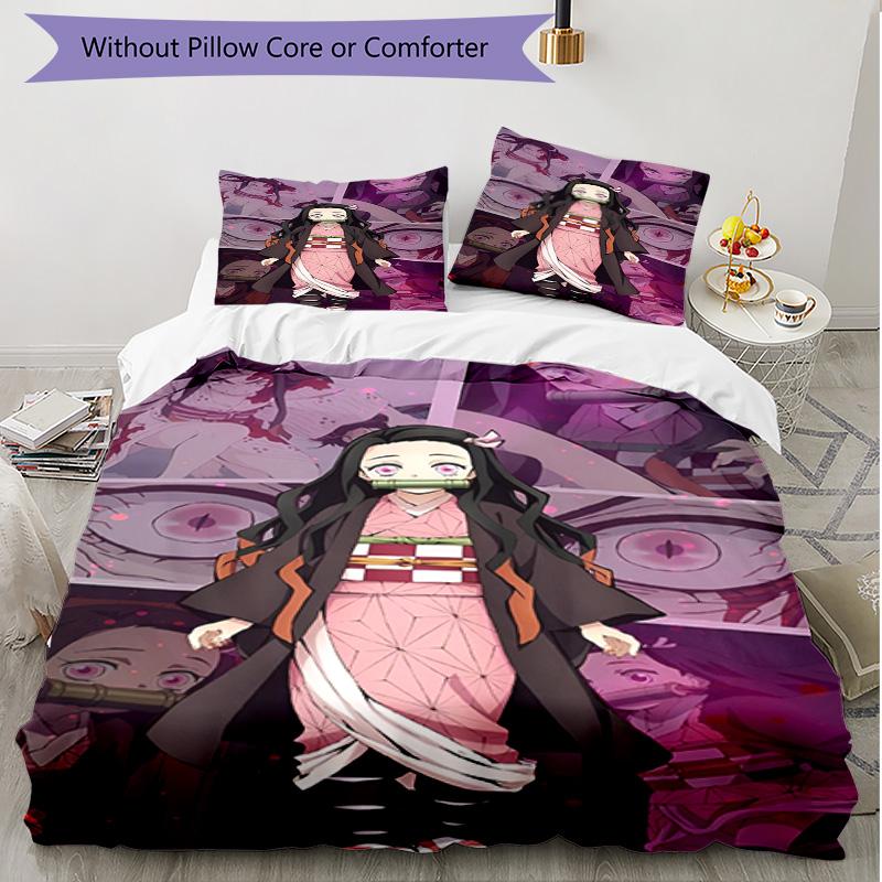 3pcs Duvet Cover Set (1*Duvet Cover + 2*Pillowcase, Without Core), Demon Slayer Print Soft All‑Season Bedding Set, Home Bedroom Decor Gift