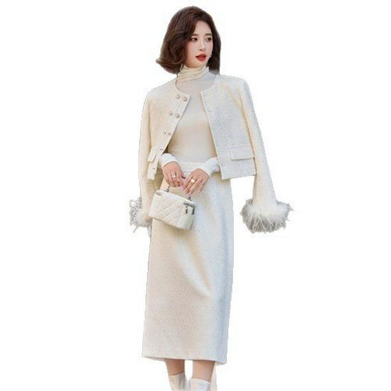 2025 High-End Women's Fashion Set: Stylish Jacket & Midi Skirt