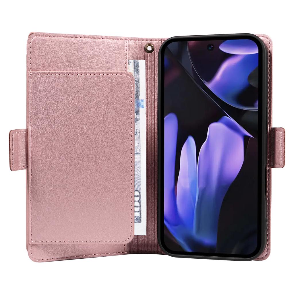 Husă pentru Google Pixel 9a cu Suport pentru Carduri Multiple și Curea, Husă Telefon din Piele PU cu Suport