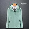Solid Color Couple Hooded Jacket Unisex Waterproof Windbreaker Windproof Outdoor Hiking Jacket Coat for Spring Autumn