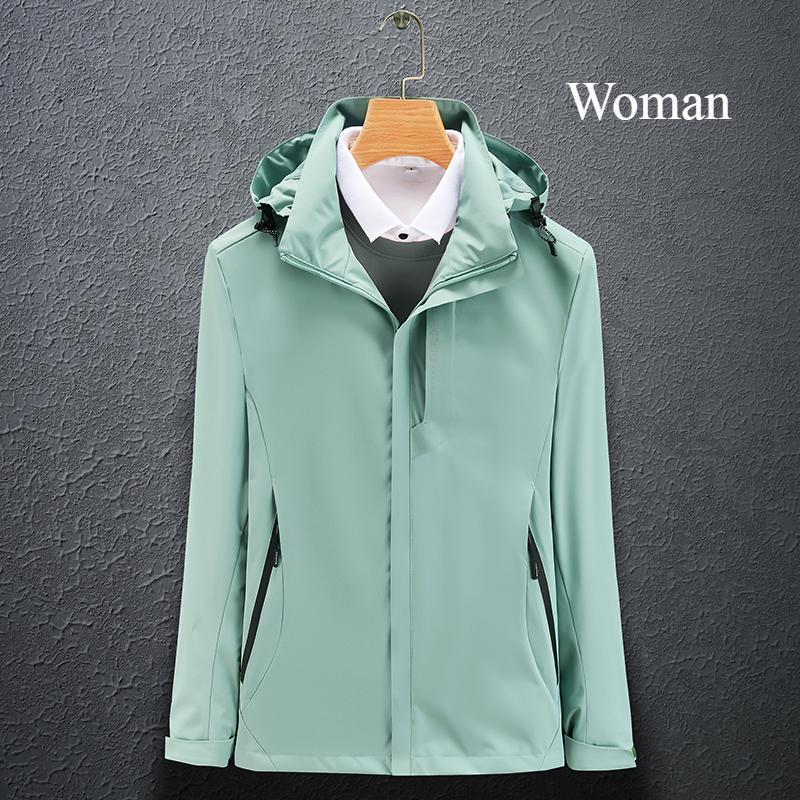 Solid Color Couple Hooded Jacket Unisex Waterproof Windbreaker Windproof Outdoor Hiking Jacket Coat for Spring Autumn