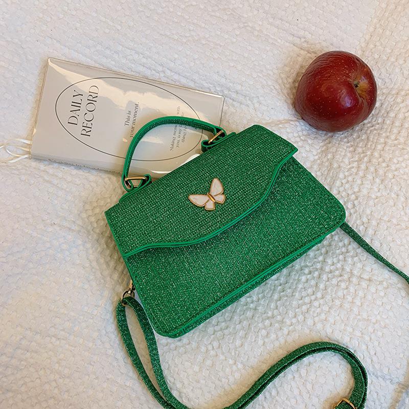 

Sequin fashion butterfly handbag 2025 spring and summer new niche versatile ins shoulder messenger bag small square bag women зелёный