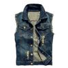 New Spring Autumn Vintage Design Men's Denim Vest Male Black Sleeveless Jackets Men Hole Jeans Waistcoat 6XL
