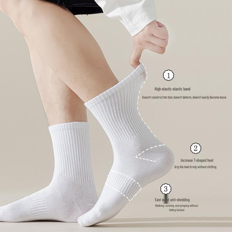 Zhuji Herren Sportsocken aus dicker Baumwolle, mittellang - Geruchshemmend & Schweißabsorbierend, Weiß, für Herbst/Winter.