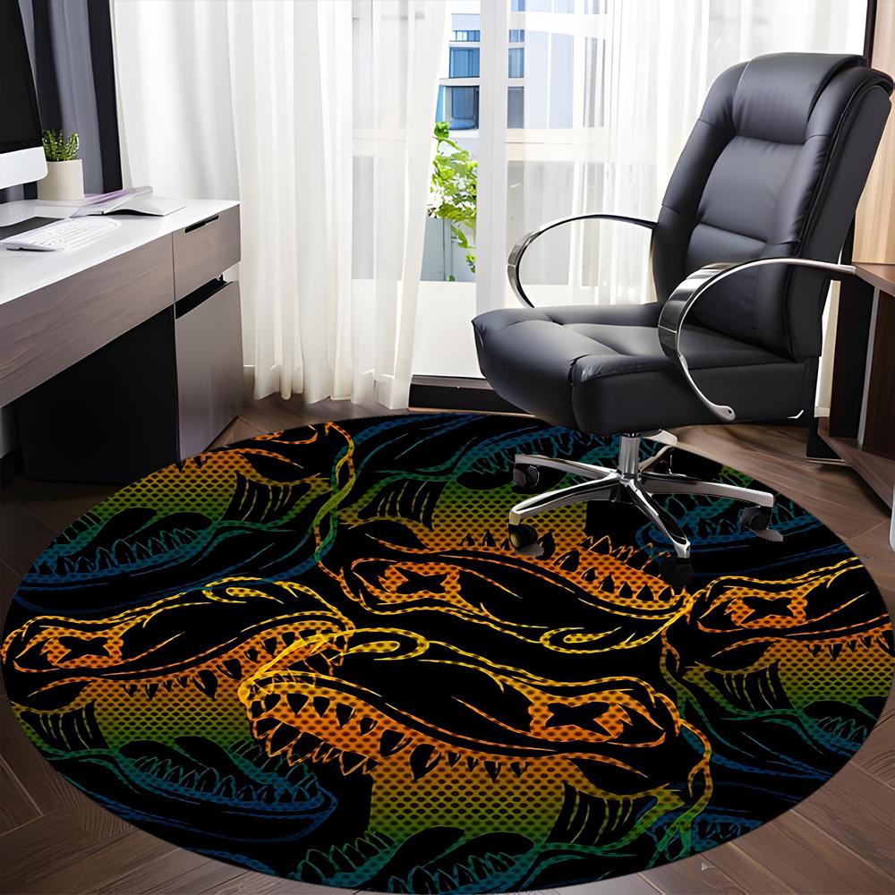 1PC Dinosaur Pattern Office Round Area Rug, Indoor Mat Suitable For Office, Under Office Chairs Bedroom Living Room Home Decor, Room Deco 060