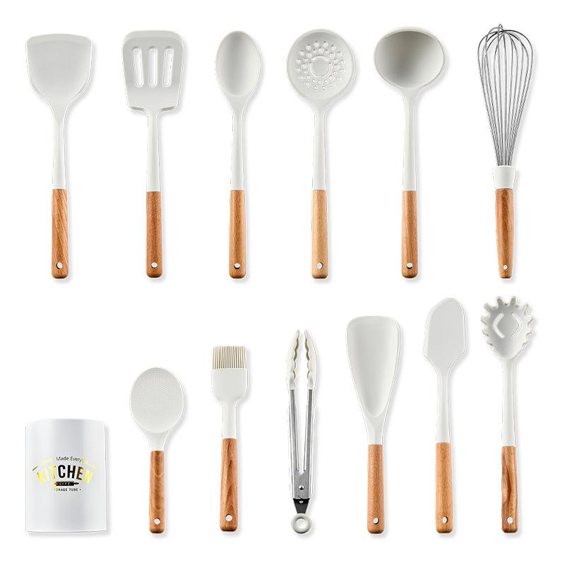 Conjunto de utensílios de cozinha de silicone antiaderente, espátula, batedores de ovos, pá, cabo de aço inoxidável, conjunto de utensílios de cozinha