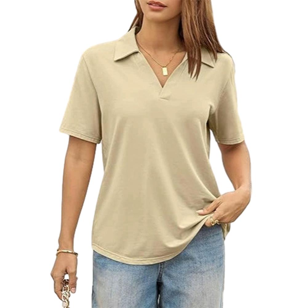Women V-neck Lapel T-Shirt Summer Short Sleeve Top M
