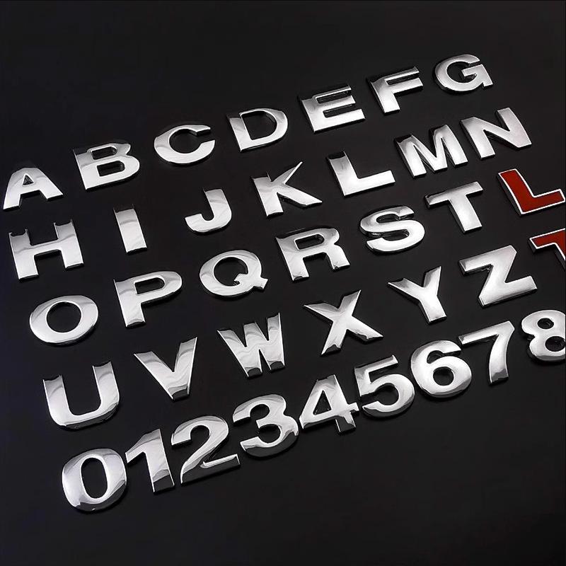 3D Metal DIY Letters Alphabet Numbers Emblem Decal Digital Badge Car Styling Rear Trunk Logo Sticker Accessories Motorcycle