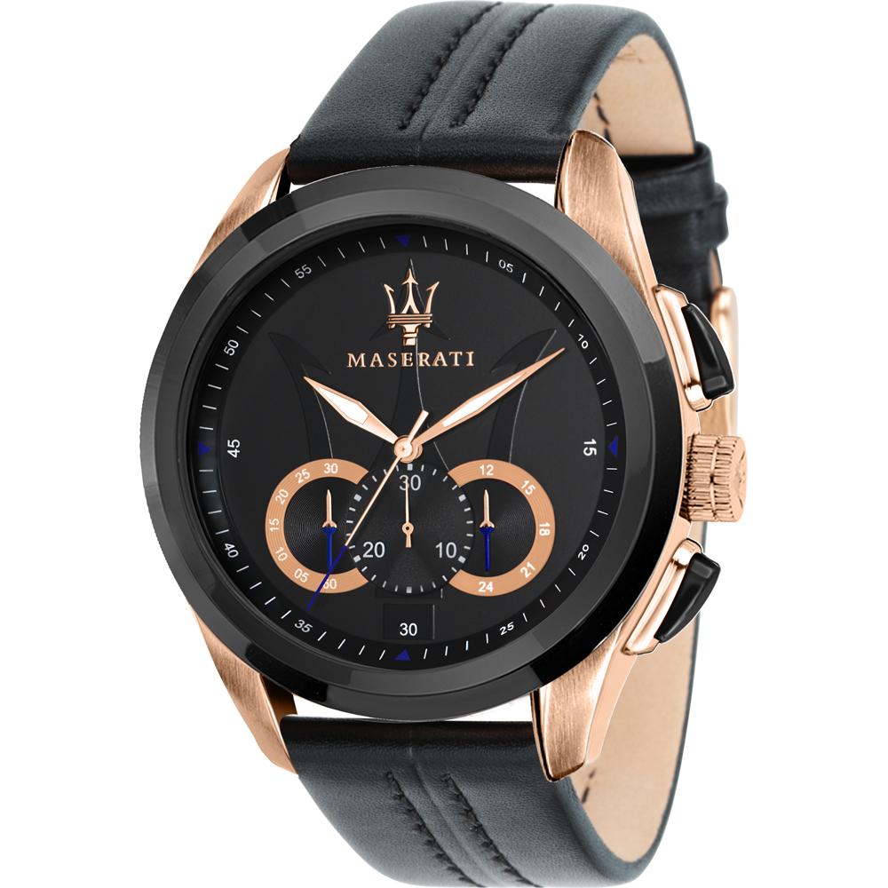 Maserati Traguardo Black Leather Black Men s Quartz Chronograph R8871612025 чёрный