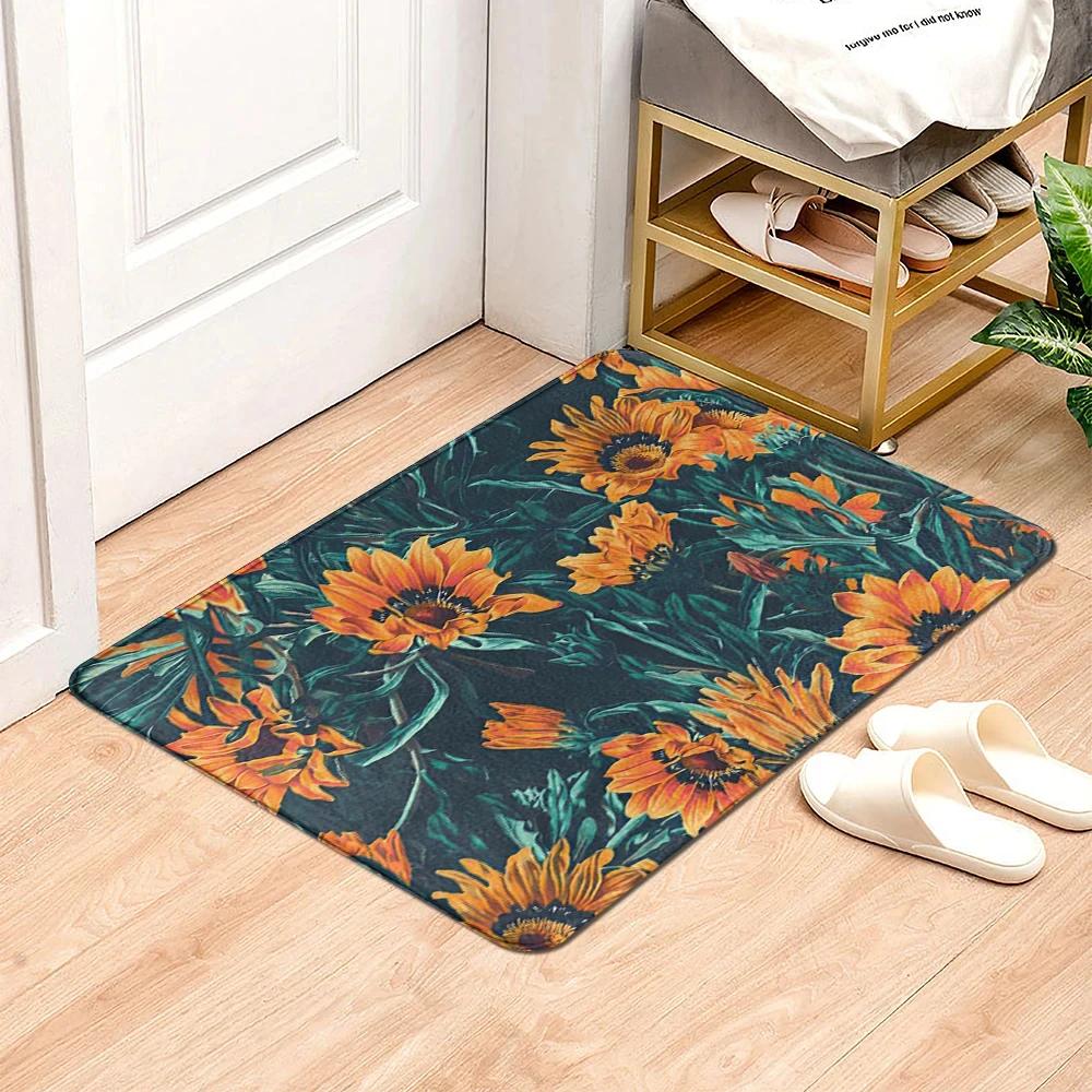 Beautiful Flowers Entrance Door Floor Mat Door Mat Non-Slip Foot Pad Home Welcome Carpet for Hallway Bath Kitchen Doormat