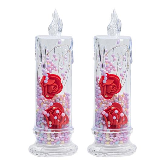 1Pc/2Pcs Eternal Flower Flameless Candles LED Flickering Pillar Candles Valentine's Day Night Light for Wedding Home Decor