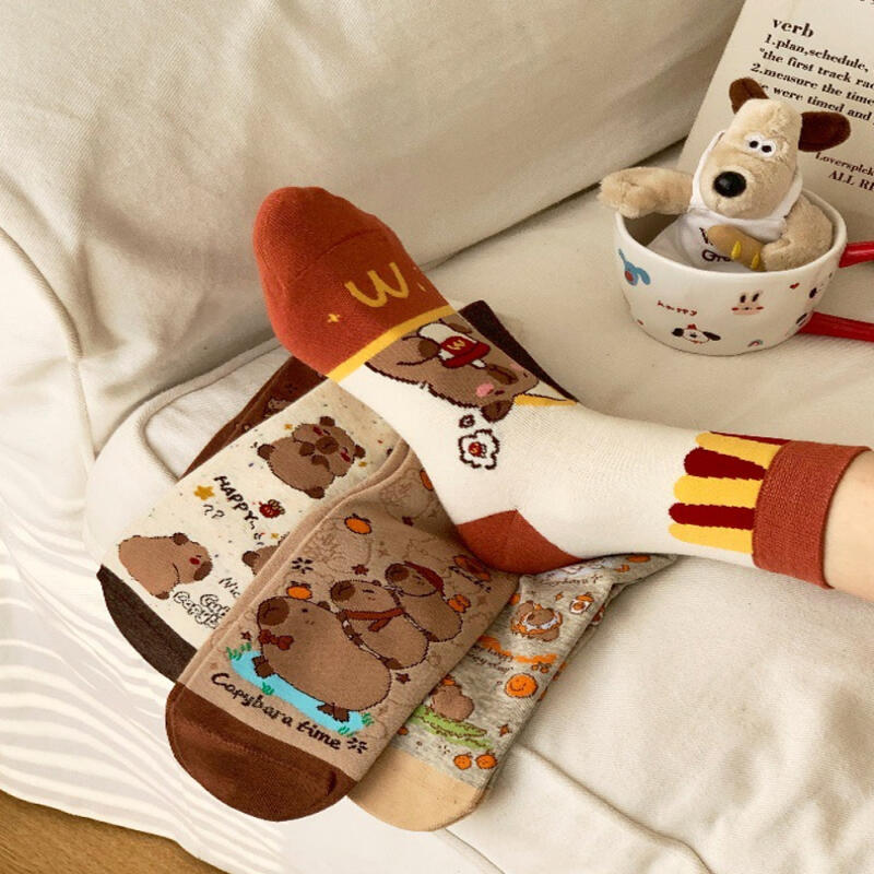 [5-Pair Set] Plover Capybara Character Sock Set