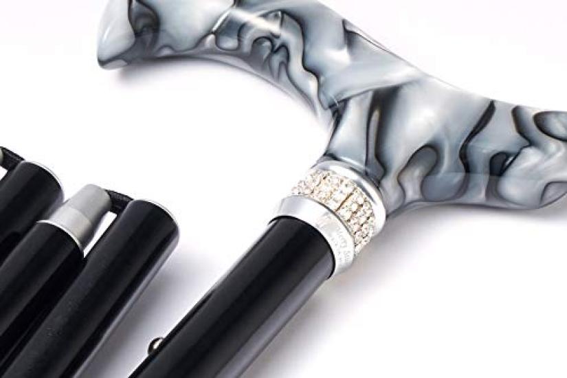 Merry Sticks faltbarer Gehstock stilvoll und für Männer und perfektes Geschenk für Respekt vor den Alten und Altenpflege Royal Crystal Black - Leichtgewichtig,