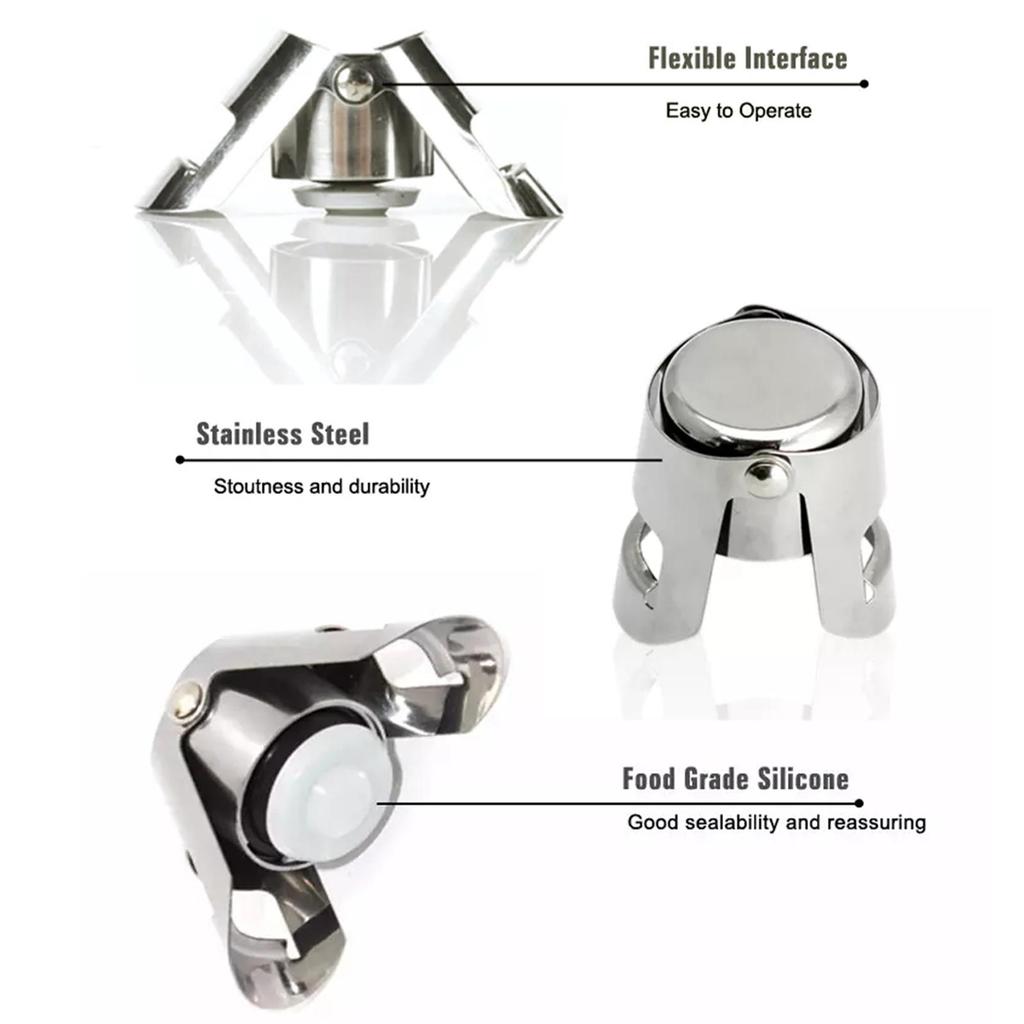 Portable Steel Champagne Bottle Stopper Shiny Wine Bottle Stopper Sealer, Leak-proof Bubble Sealing Tools Wine Beer Cork Plug