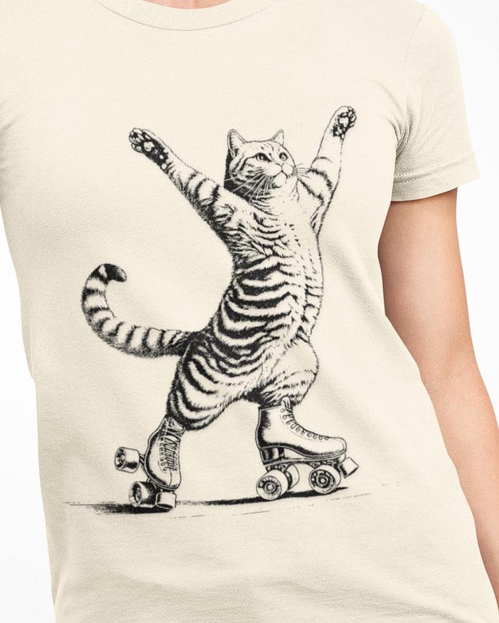 Cat on Roller Skates T-Shirt, Vintage Style Cat Lover Gift 4XL