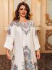 AB400 Muslim Fashion Floral Dress with Hot Drill Embellishments - Middle Eastern Style Robe for Women