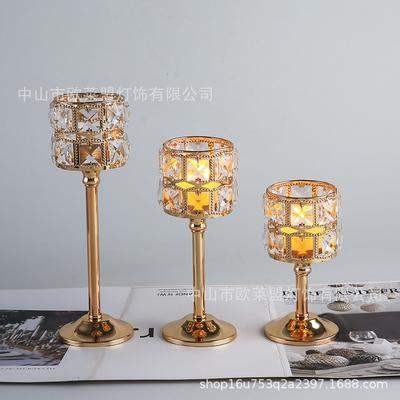 Mini Bougeoir Européen en Cristal, Ornement Métallique Créatif pour Décoration de Mariage Hôtel, Centre de Table Romantique pour Dîner