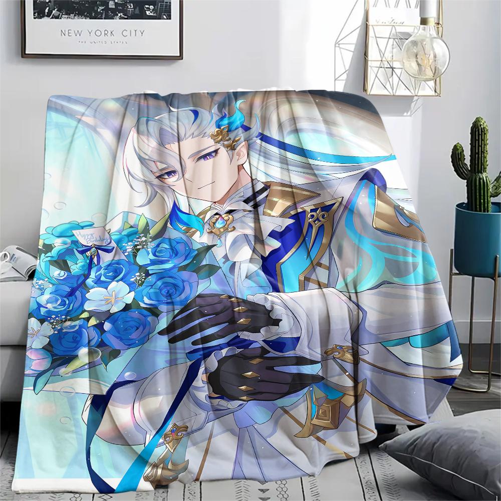 1PC Genshin Print Flannel Blanket, High quality All Seasons, Home Decor, Warmth and Comfort, Perfect for Christmas Gifts
