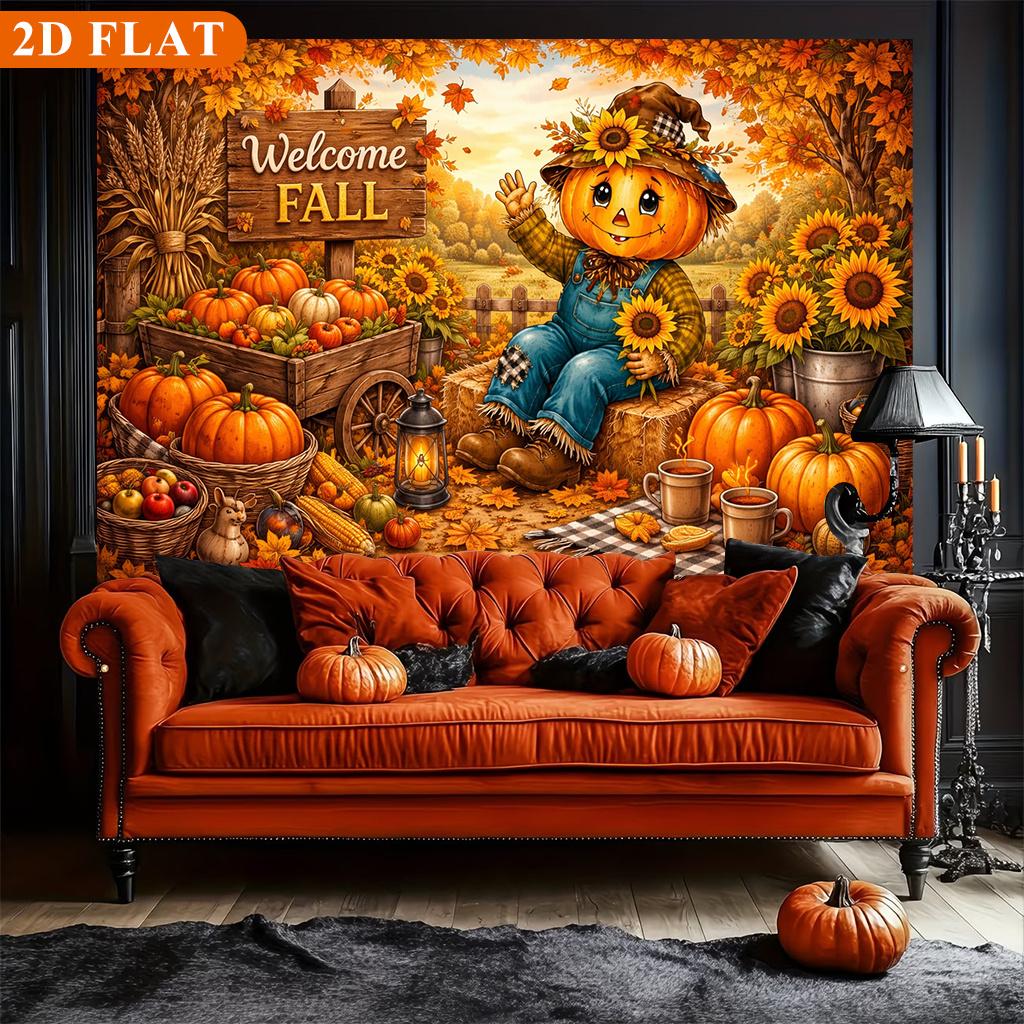 1 piece of 2D flat banner depicting a pumpkin straw man celebrating the arrival of autumn.zyc