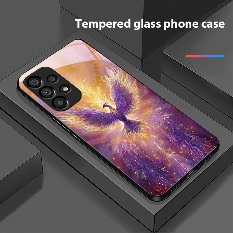 Goldener Phönix Für Samsung Galaxy S10 20 Plus 21 FE 22 23 24 FE 25 Ultra Schwarz Gehärtetes Glas Handyhülle Hartschale