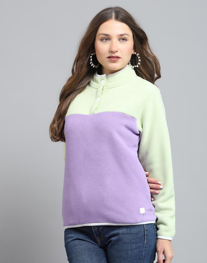 ROCK.IT From House of Monte Carlo Womens Self Design Purple & Green Mock Neck Full Sleeve Sweatshirt