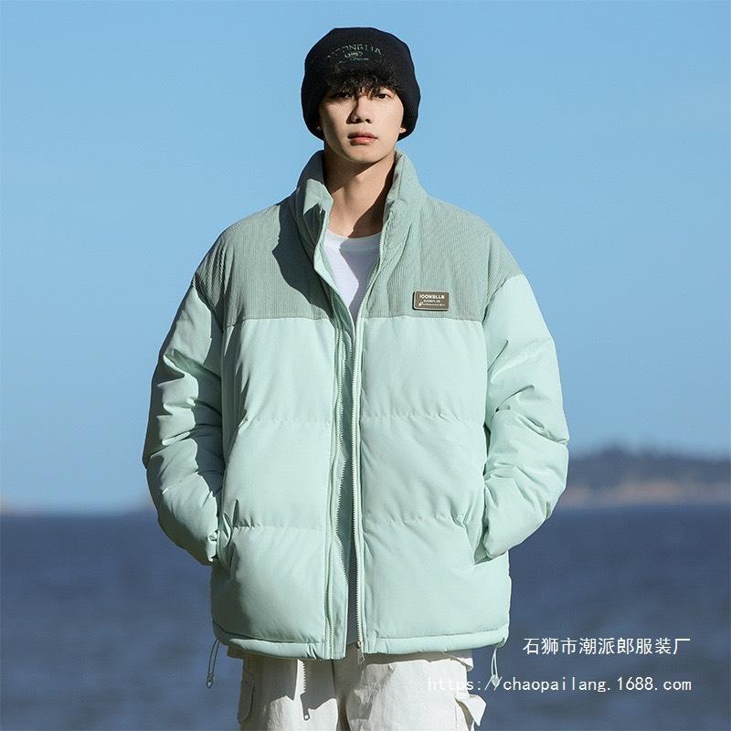Winter new stand-up collar corduroy splicing cotton-padded clothes men's couple thickened windproof cotton clothes 
