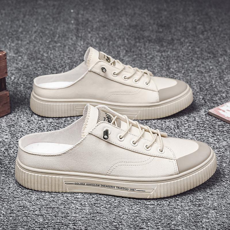 Canvas Semi-Drag Men Casual Shoes Half Shoes For Men Mules Slipper Outdoor Sandals Summer Backless Board Shoes Flats Man Slides