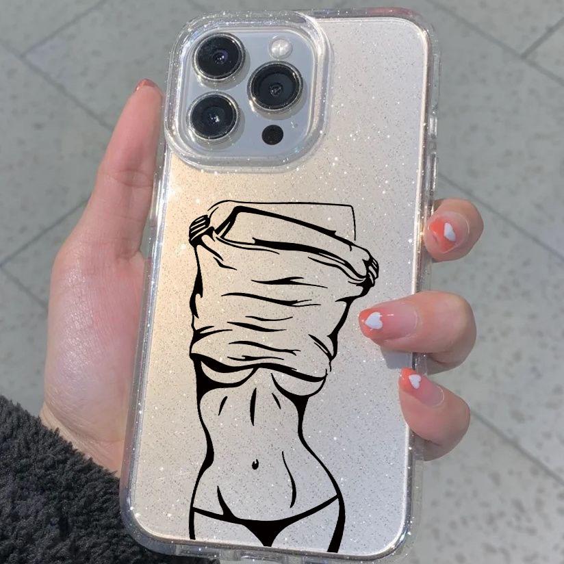 

Блестящий мягкий чехол с большим отверстием для 16 Pro Max, модели 14-15, мультяшный дизайн для Apple iPhone 13