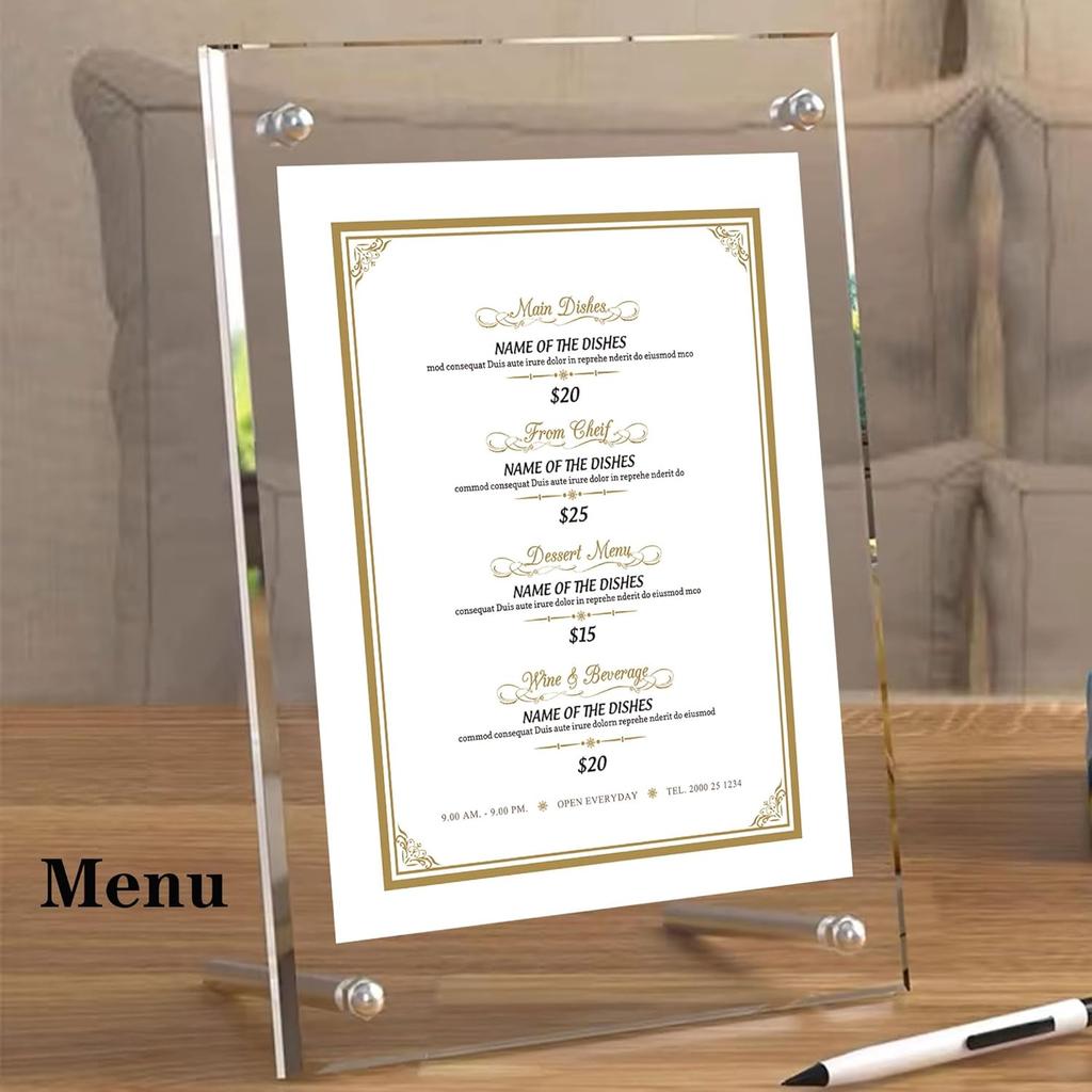 QR Code Signs,5 x 7 Inch Acrylic Mini Sign Holder Clear QR Code Menu Holders with Metal Stand Office Table Display Sign Stand Ad Photo Frame Holder