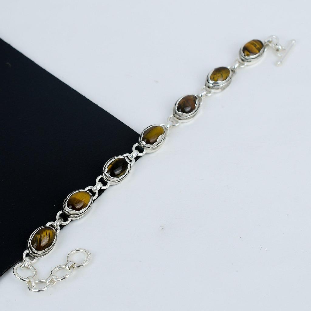 Brățară delicată cu piatră prețioasă Ochi de Tigru, lucrată manual din Argint Sterling 925, Brățară Ochi de Tigru pentru soție, Brățară unisex Cadou de Ziua Mamei
