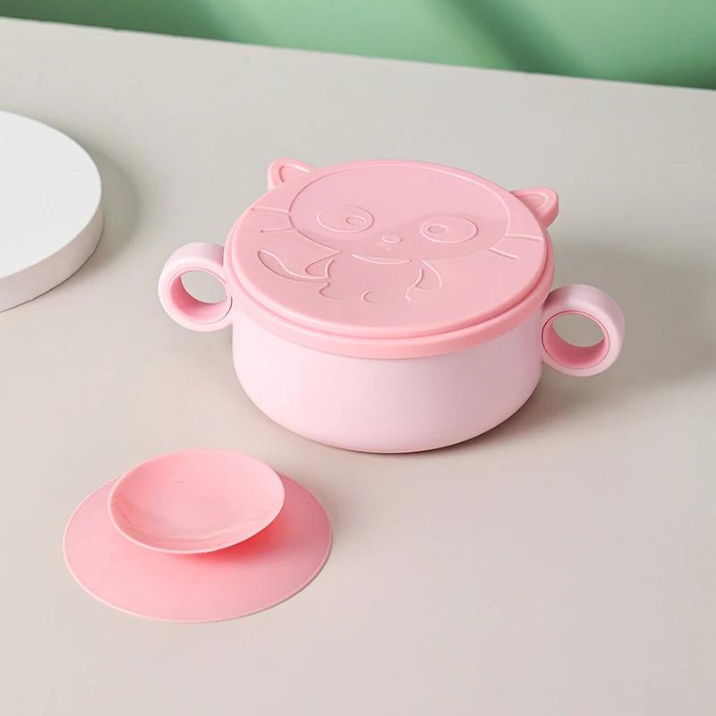 Baby Bowl Stainless Steel Tableware Set Baby Feeding Bowl with Suction Cup Spoon Fork Straw Set Toddler Training Feeding Bowls