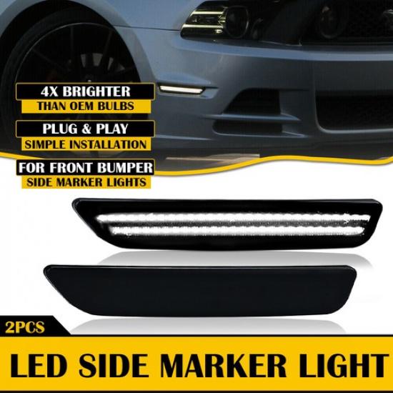 For 2010-2014 Ford Mustang Smoked Lens Front & Rear LED Side Marker Lights 4PCS