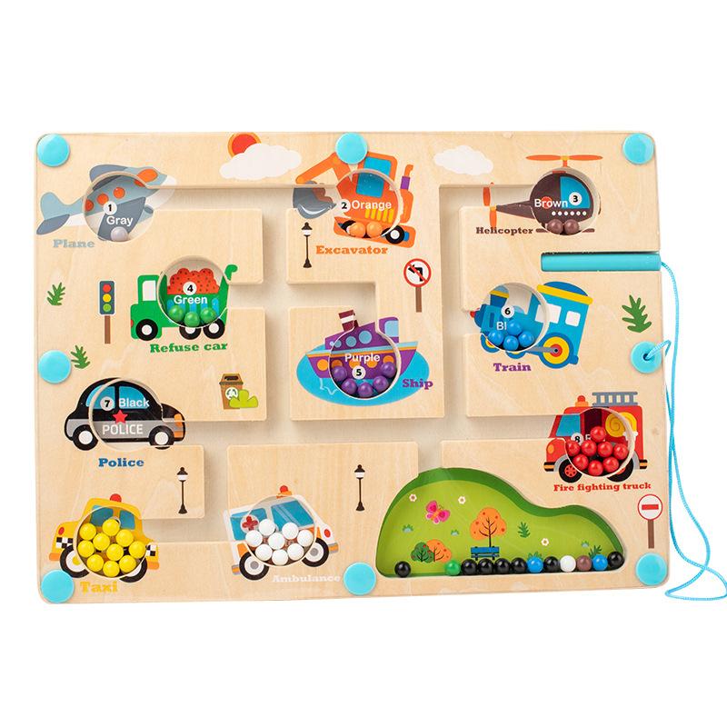 Children'S Wooden Early Education Magnetic Ball Pen Dinosaur Labyrinth Machine Position Magnetic Educational Toys