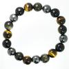 Shinjuku Gin no Kura 10mm Wide Hematite, Obsidian, Tiger's Eye, and Onyx Bracelet, 18cm-19cm (18cm) (Men's Medium)