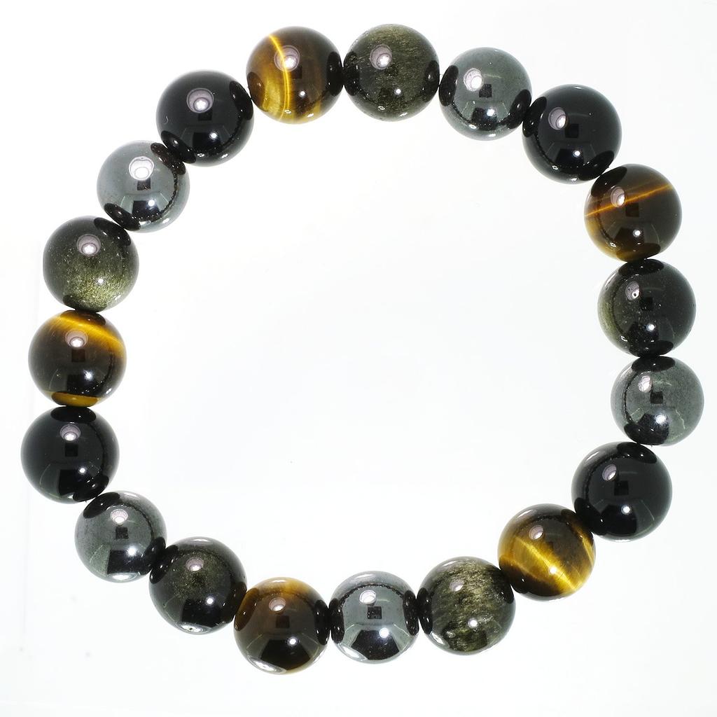 Shinjuku Gin No Kura 10mm Wide Hematite, Obsidian, Tiger's Eye, and Onyx Bracelet, 18cm-19cm (18cm) (Men's Medium)