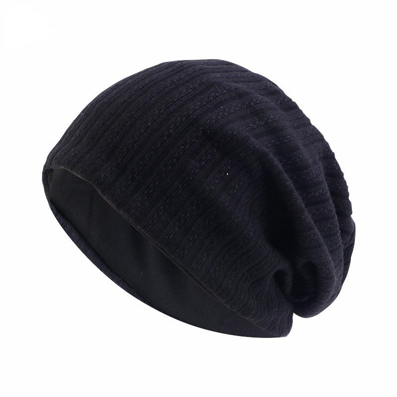 Spring Autumn and Early Winter Cotton Solid Color Wheat Spike Pattern Double Layer Skullies &Beanies