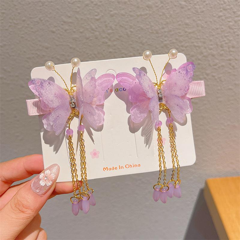 

2 шт. Античный Ханфу Супер Стример Детская Заколка Принцесса Бабочка Зажим для Края Аксессуары для Волос Девочки На Зажиме Голова