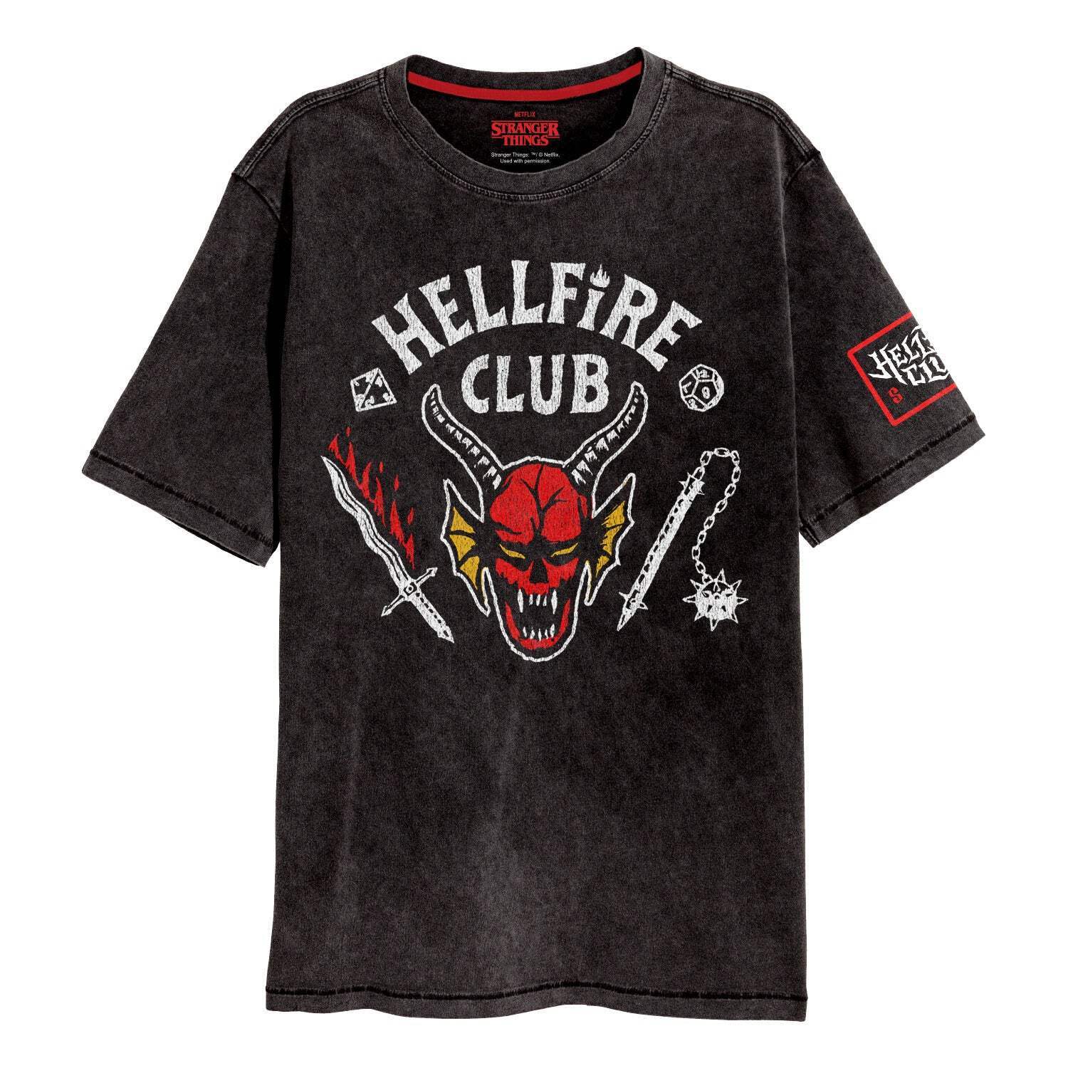 Stranger Things Hellfire Crest Acid Wash Unisex T-shirt XL